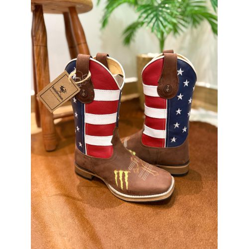 BOTA TEXANA EM COURO AMERICANO ESTADOS UNIDOS BORD... - Botas Texanas Bruto