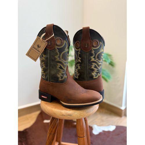 BOTA TEXANA EM COURO CANO VERDE E GÁSPEA E TALONEI... - Botas Texanas Bruto