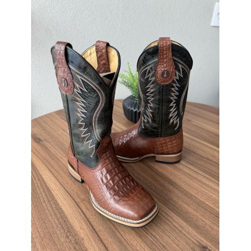 BOTA TEXANA EM COURO ESTILIZADO COBRA MARROM E CAN... - Botas Texanas Bruto