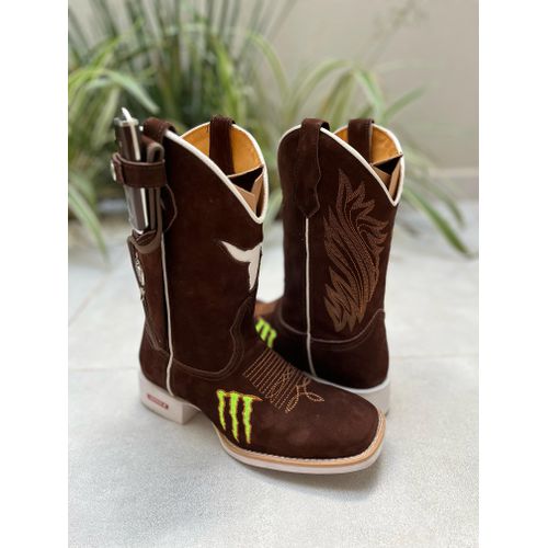 KIT BOTA TEXANA EM COURO NOBUCK TOURO SOLADO BRANC... - Botas Texanas Bruto