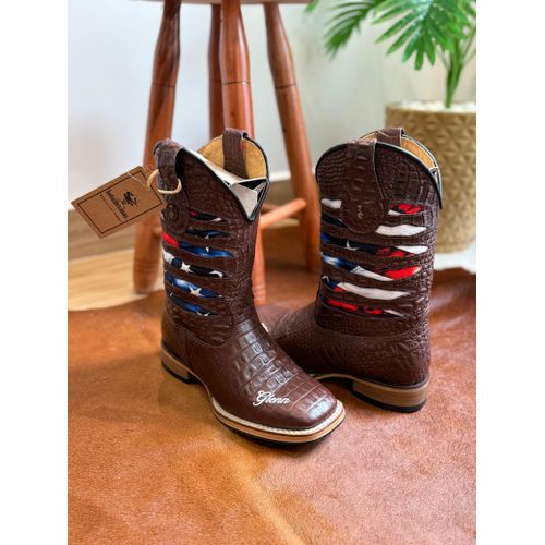 BOTA TEXANA EM COURO ESTILIZADO COBRA RECORTE A LA... - Botas Texanas Bruto