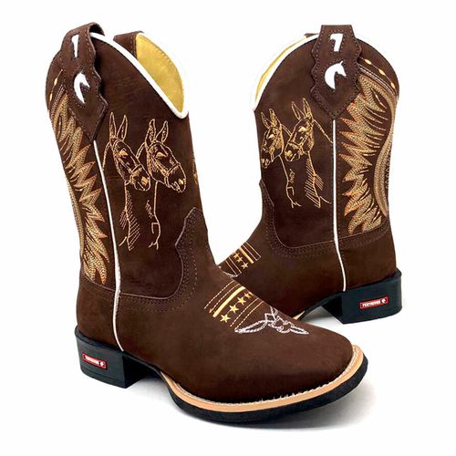 BOTA TEXANA EM COURO MARROM BORDADO MULAS - BTM28 - Botas Texanas Bruto