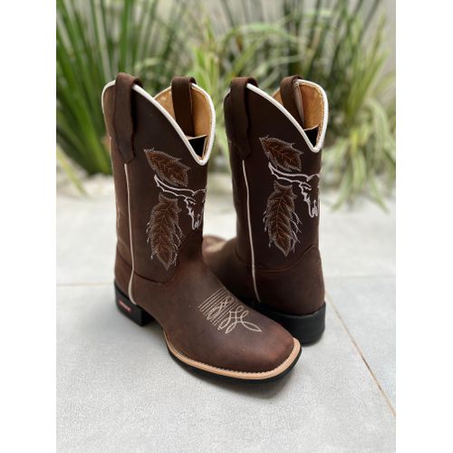 BOTA TEXANA EM COURO BORDADO TOURO E FOLHAS - btm3 - Botas Texanas Bruto