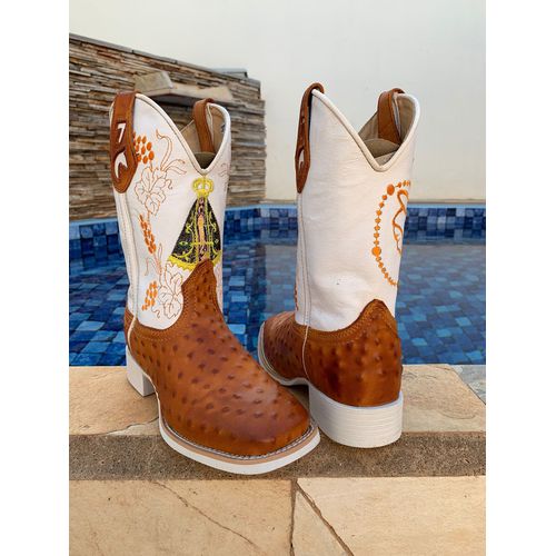 BOTA TEXANA EM COURO BORDADO NOSSA SENHORA - btm4 - Botas Texanas Bruto