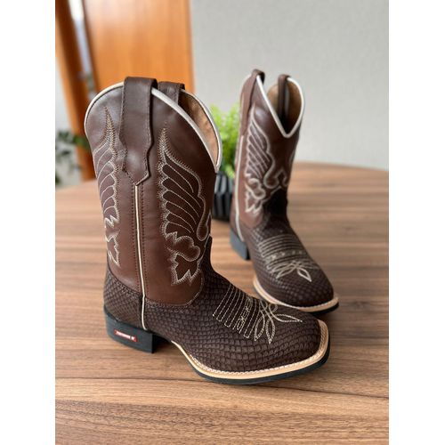 BOTA TEXANA EM COURO CAFÉ BORDADOS MARROM - BTM46 - Botas Texanas Bruto