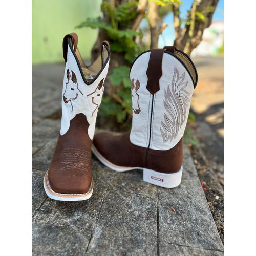 BOTA TEXANA EM COURO BORDADO MULA SOLADO BRANCO - ... - Botas Texanas Bruto