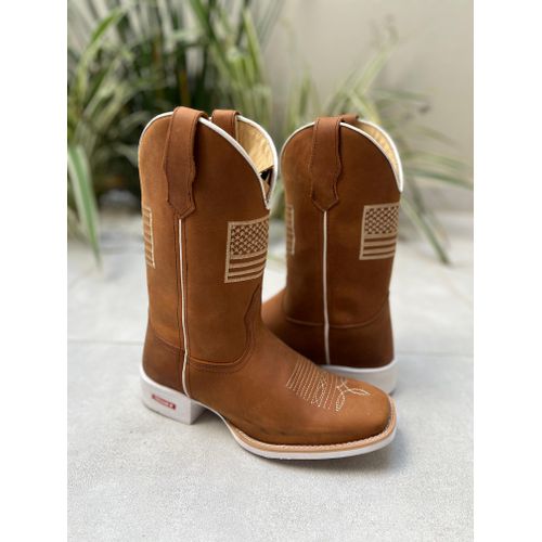 BOTA TEXANA EM COURO BANDEIRA ESTADOS UNIDOS BEGE ... - Botas Texanas Bruto