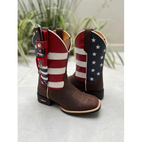 KIT TEXANA EM COURO BORDADO ESTADOS UNIDOS+ BAINHA... - Botas Texanas Bruto