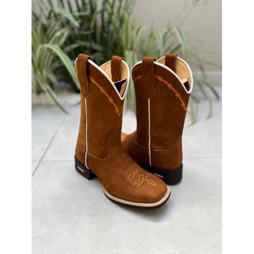 BOTA TEXANA EM COURO NOBUCK BORDADO ARAME SOLADO P... - Botas Texanas Bruto