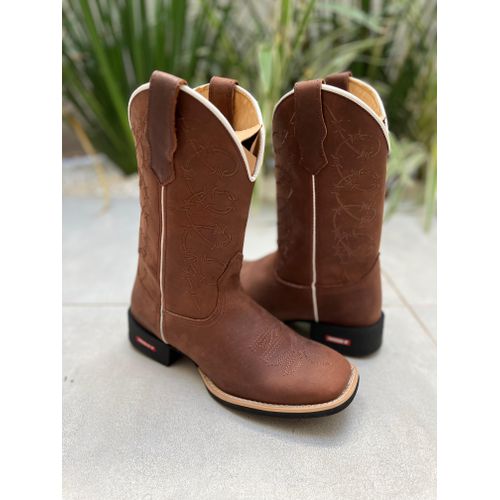 BOTA TEXANA EM COURO MARROM BORDADO ARAMES - BTM77 - Botas Texanas Bruto