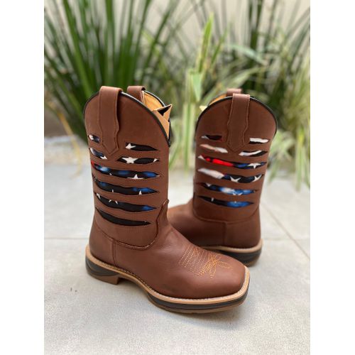 BOTA TEXANA EM COURO A LASER ESTADOS UNIDOS SOLADO... - Botas Texanas Bruto