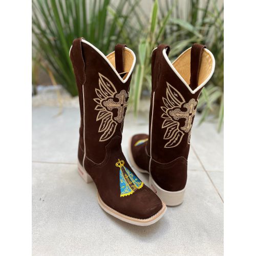 BOTA TEXANA EM COURO NOBUCK BORDADO NOSSA SENHORA ... - Botas Texanas Bruto