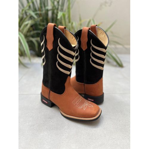 BOTA TEXANA EM COURO HORSE TELHA E PRETO BORDADO B... - Botas Texanas Bruto