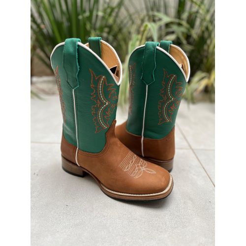 BOTA TEXANA EM COURO VERDE BORDADO E SOLADO DE MAD... - Botas Texanas Bruto