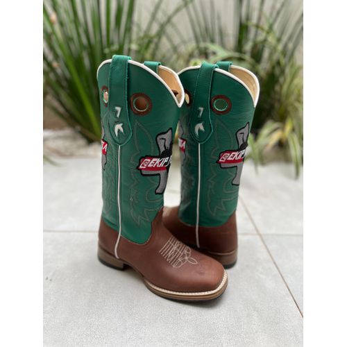 BOTA TEXANA EM COURO VERDE BORDADO EKIP ROZETA SOL... - Botas Texanas Bruto