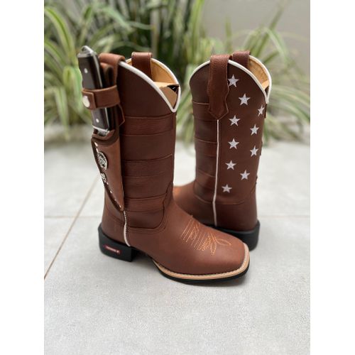 KIT TEXANA EM COURO ESTADOS UNIDOS MARROM + BAINHA... - Botas Texanas Bruto