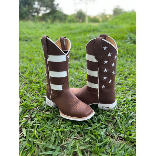 BOTA TEXANA EM COURO MARROM ESTADOS UNIDOS SOLADO ... - Botas Texanas Bruto