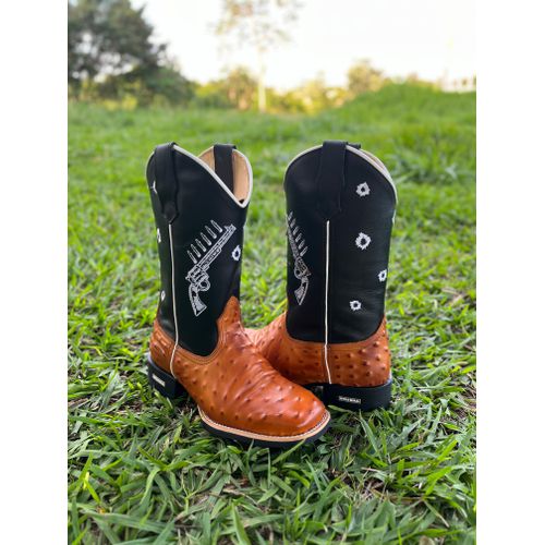 BOTA TEXANA EM COURO IMITAÇÃO AVESTRUZ BORDADO - ... - Botas Texanas Bruto