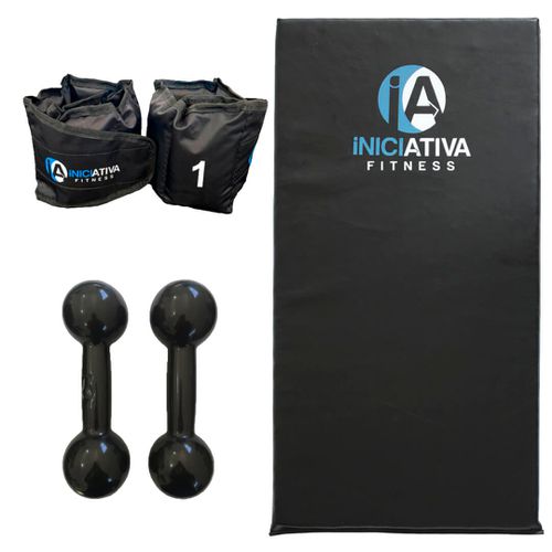 Kit treino em casa - colchonete + par de caneleira 1kg + par de halter 1kg 