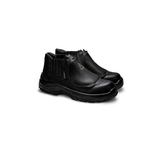 BOTINA STONE PRETA ELASTICO COURO FLOR BICO COMPOSITE PU BID... - Bracol