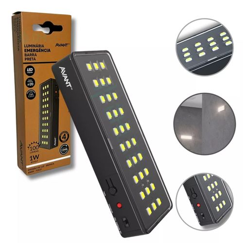 Luminária De Emergência Barra Preta 1w Bivolt