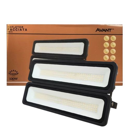 Refletor Holofote Preto Led 100w Facciata 6500k Branco Frio