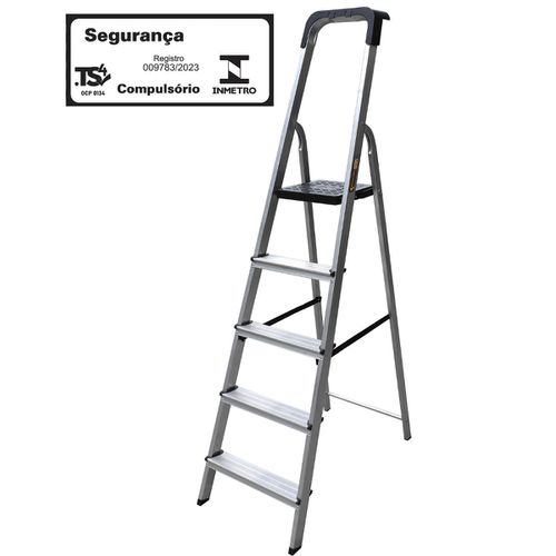 Escada Em Alumínio Doméstica 5 Degraus Botafogo Pro Esc0025