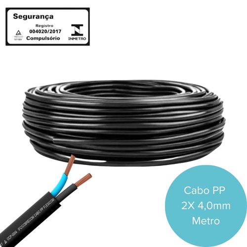 Cabo Fio Flexível PP 2x4,0mm Preto por Metro