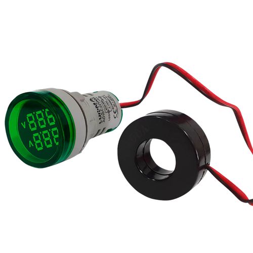 Voltímetro Amperímetro Digital 22mm Verde 60 500v 100a Lukma