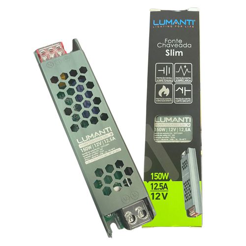 Fonte Driver Slim Chaveada Para Fita Led 12v 150w 12,5a Bivolt