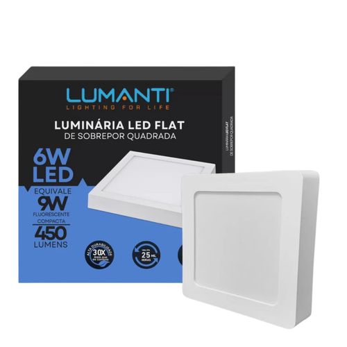 Plafon Led Sobrepor Quadrado 6w 6500k Branco Frio Bivolt