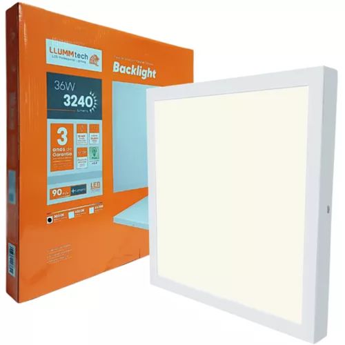 Painel Plafon Led Sobrepor Quadrado 36W 3000K Branco Quente