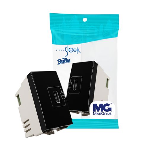 Tomada Carregador Usb-c Preto Brilhante 2a Sleek Margirius