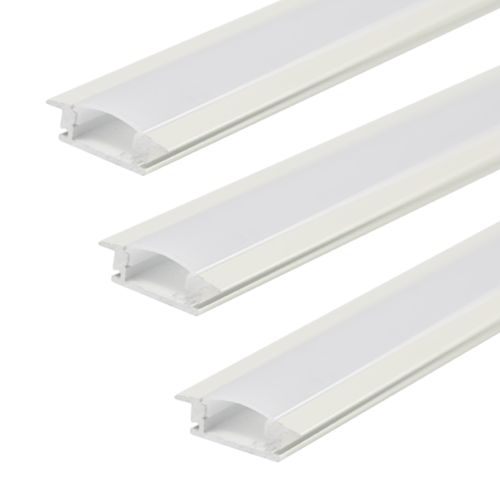 Kit 03 Perfis 1 Metro P/ Fita Led Slim Embutir 24x7 Branco