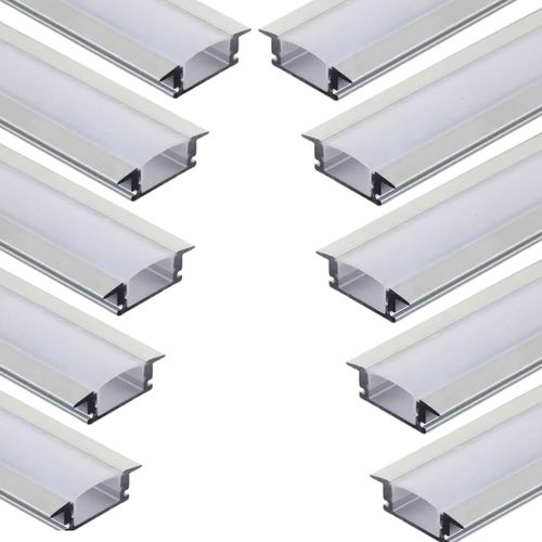 Kit 10 Perfis 1 Metro P/ Fita Led Slim Embutir 24x7 Alumínio
