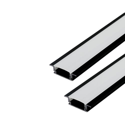 Kit 02 Perfis 1 Metro P/ Fita Led Slim Embutir 24x7 Preto