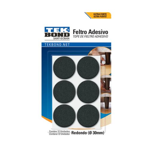 Feltro Adesivo Protetor Redondo 30mm Cartela Com 12 Unidades