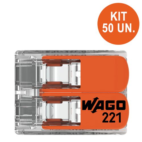 Kit 50 Conector Emenda 2 Vias Wago 221-412 32A 450V