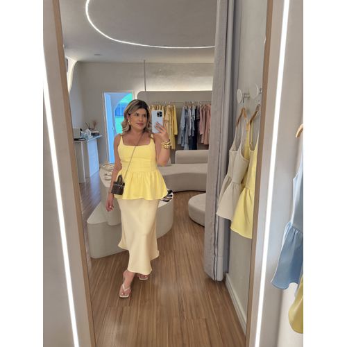 Saia Cetim Amélia Amarelo Manteiga - BY JÉSSICA PIERI