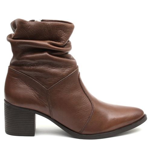 Bota Feminina Couro Cano Sanfonado Bico Fico Casual Marrom - 5494BMARROM - Loja Burke