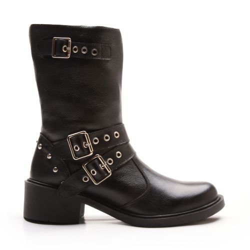 Bota Vintage Ankle Boot Couro Cano Médio Bico Redondo Preta - 5603APRETO - Loja Burke