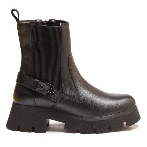 Bota Coturno Tratorado Couro Cano Médio Preta - 4181APRETO - Loja Burke