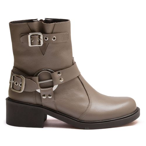 Bota Vintage Ankle Boot Couro Cano Médio Bico Redondo Taupe - 5602CTAUPE - Loja Burke
