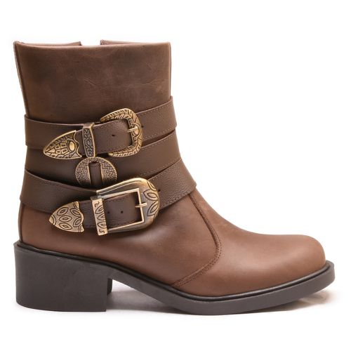 Bota Vintage Ankle Boot Couro Cano Médio Bico Redondo Café - 5606BCAFE - Loja Burke