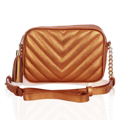 Bolsa Mini Lobby Couro Ocre Metalizado 