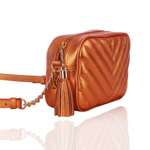 Bolsa Mini Lobby Couro Ocre Metalizado 