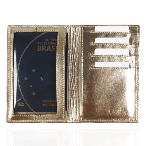 Porta Passaporte Couro Ouro Metalizado Croco