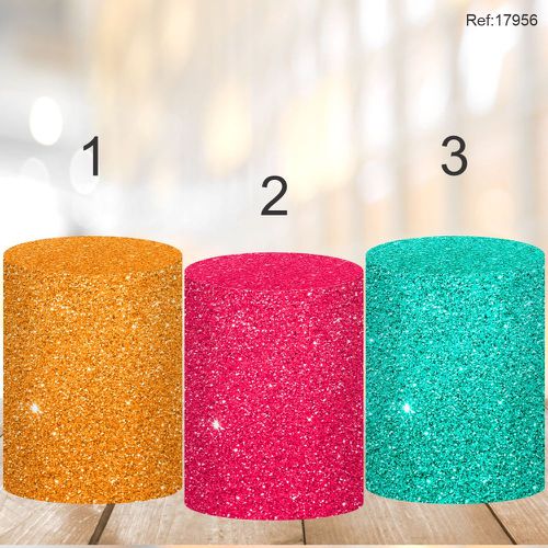 Painel Festa Kit Cilindros Glitter Colorido - P/M/... - Criare Painéis