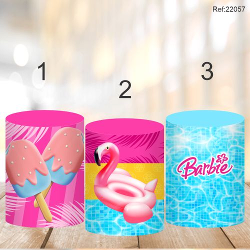 Painel Festa Kit Cilindros Barbie Pool Party - P/M... - Criare Painéis