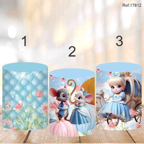 Painel Festa Kit Cilindros Cinderela - P/M/G 3 Uni... - Criare Painéis